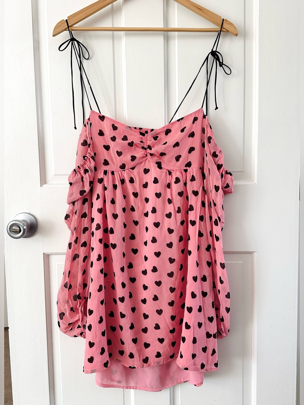 For Love & Lemons Tallulah Swing Mini Dress Silk Pink Hearts Coquette Size S - Picture 7 of 16